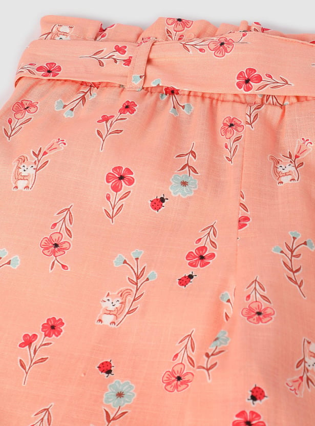 Girls Floral Printed Wide Leg Trousers