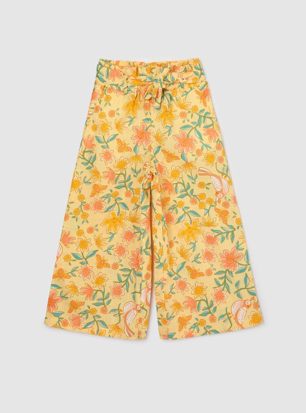 Girls Floral Printed Wide Leg Trousers