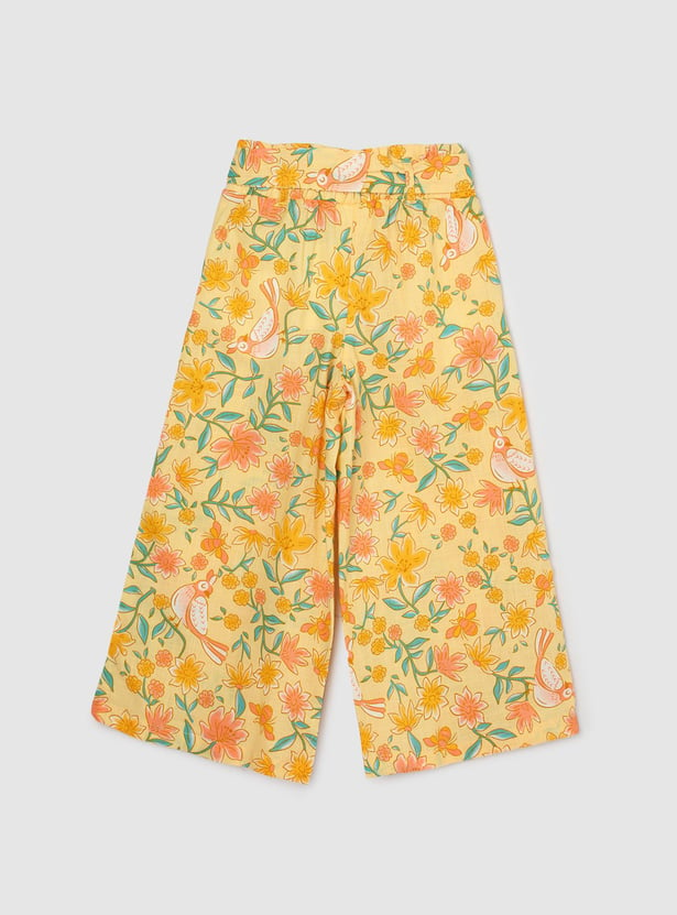 Girls Floral Printed Wide Leg Trousers