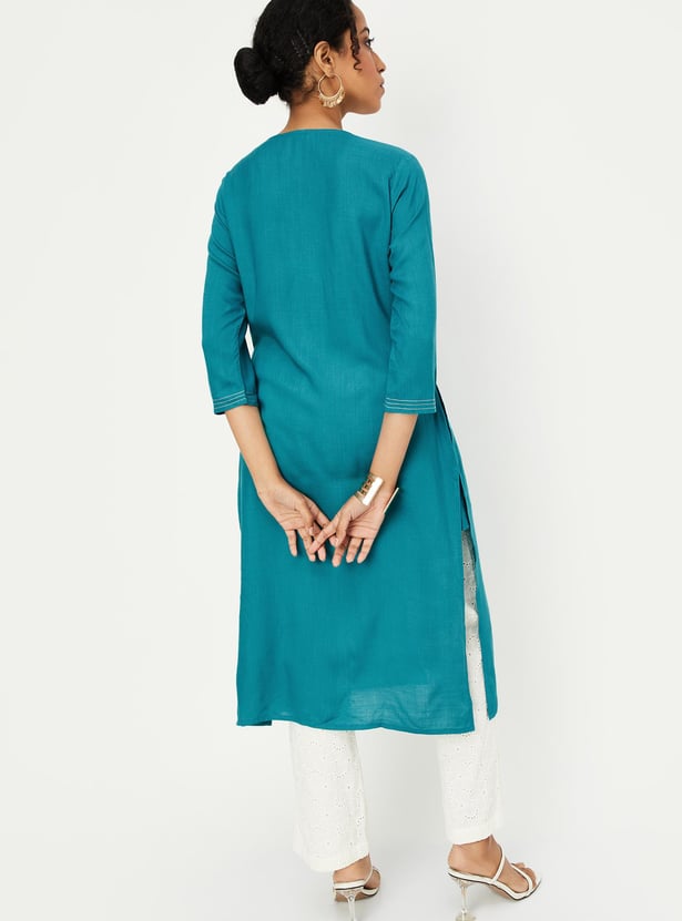 Women Embroidered Yoke Straight Kurta