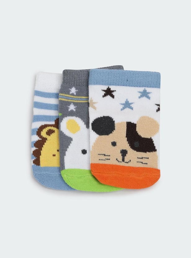 Boys Printed Ankle-Length Socks - Pack of 3