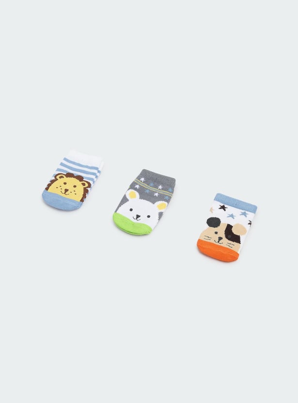 Boys Printed Ankle-Length Socks - Pack of 3