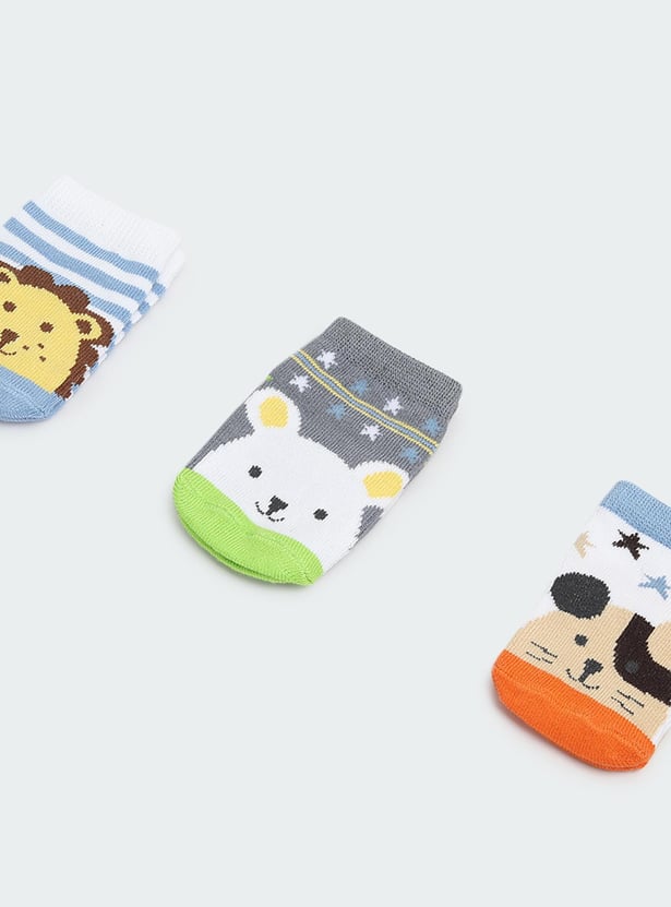 Boys Printed Ankle-Length Socks - Pack of 3