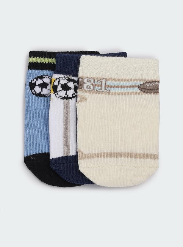 Boys Printed Ankle-Length Socks - Pack of 3