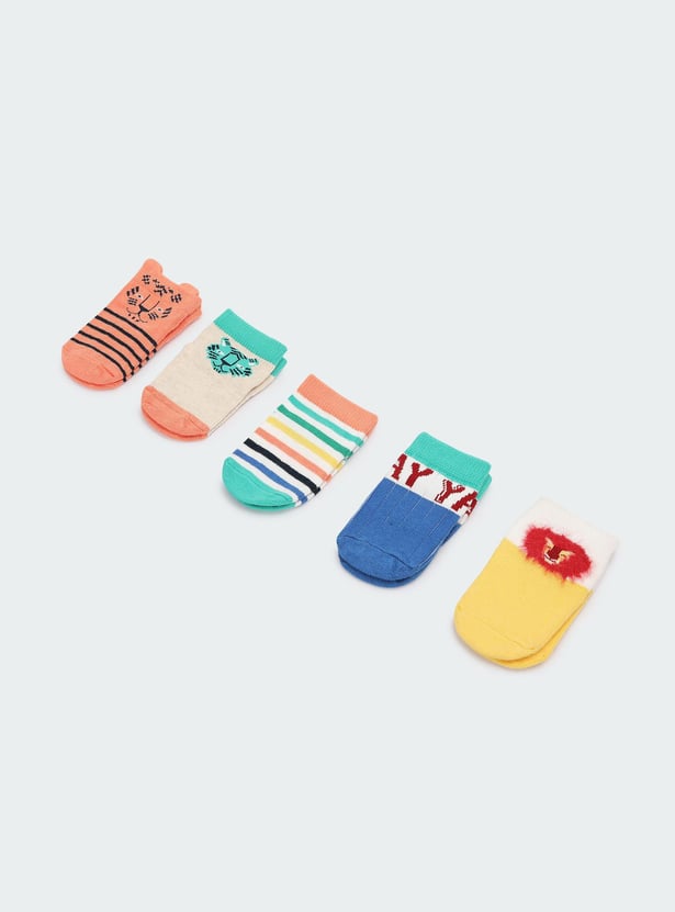 Boys Printed Ankle-Length Socks - Pack of 5