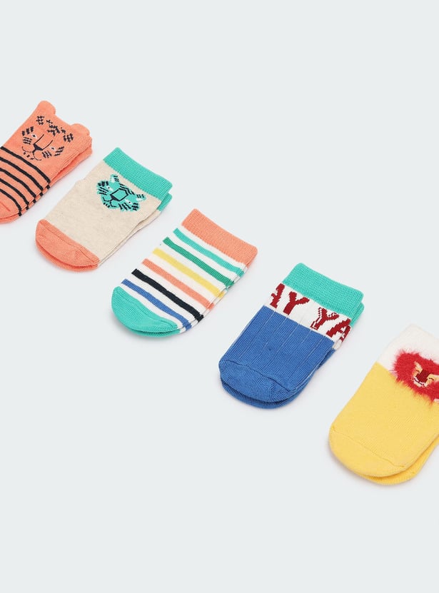 Boys Printed Ankle-Length Socks - Pack of 5