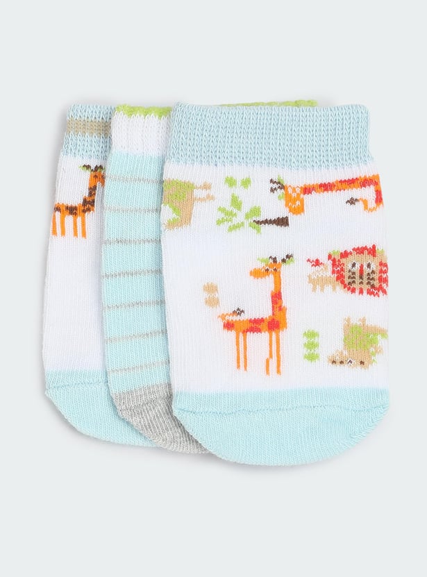 Boys Printed Ankle-Length Socks - Pack of 3