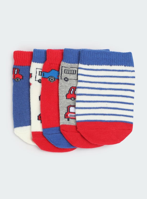 Boys Printed Ankle Length Socks- Pack of 5