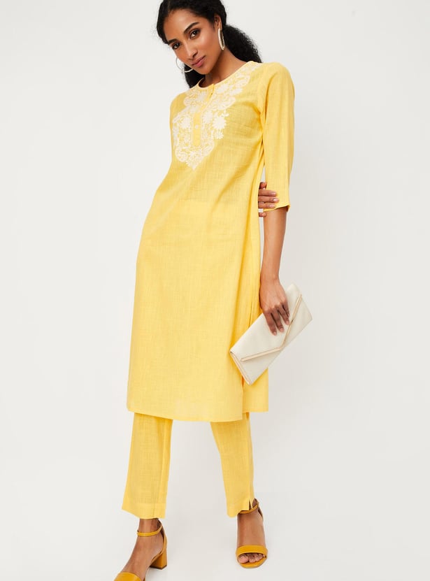Women Embroidered Cotton Kurta Set
