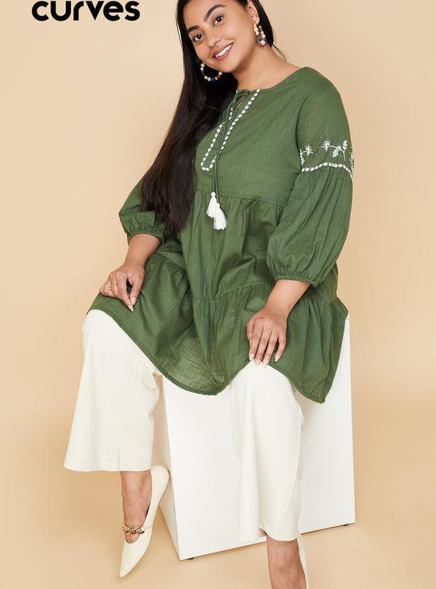 Women Embroidered Tiered Tunic