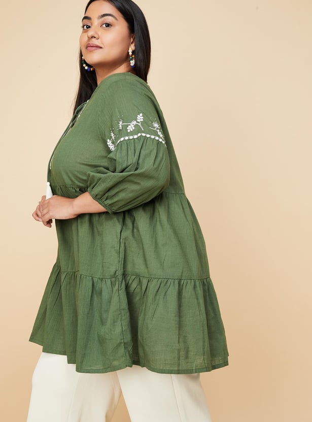 Women Embroidered Tiered Tunic