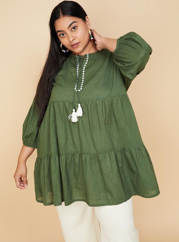 Women Embroidered Tiered Tunic