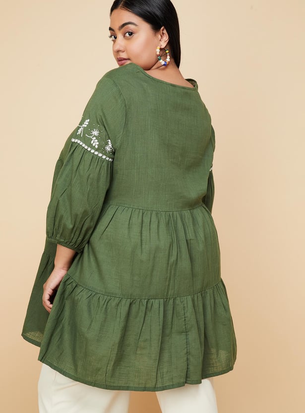 Women Embroidered Tiered Tunic
