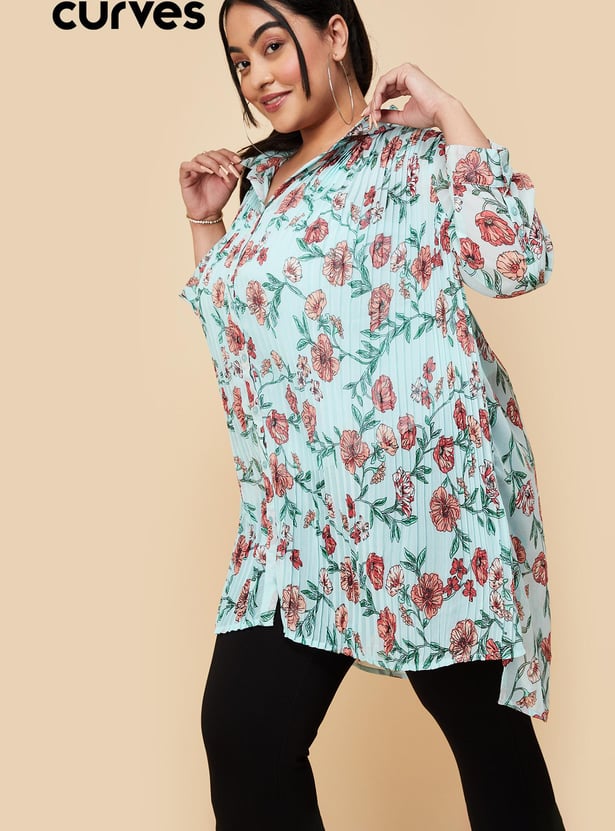 Women Printed Pleated Tunic with Camisole