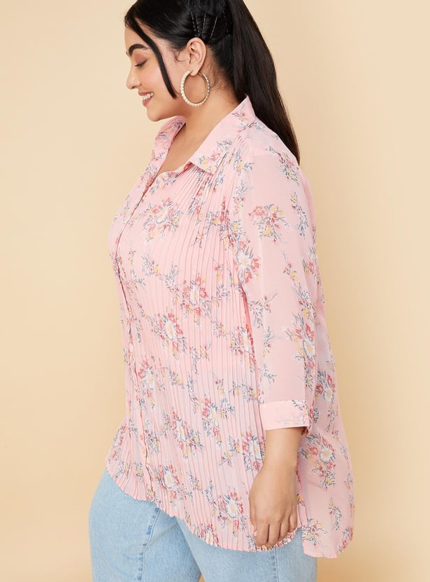 Women Printed Pleated Tunic with Camisole