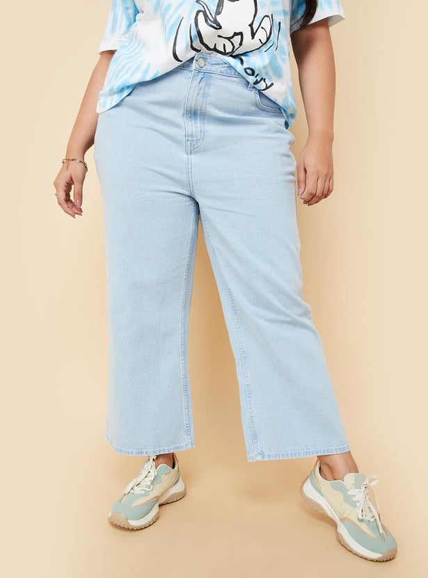 Women Washed Wide Leg Jeans