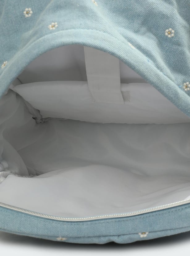 Women Embroidered Denim Backpack