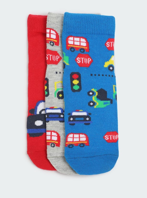 Boys Printed Ankle-Length Socks - Pack of 3