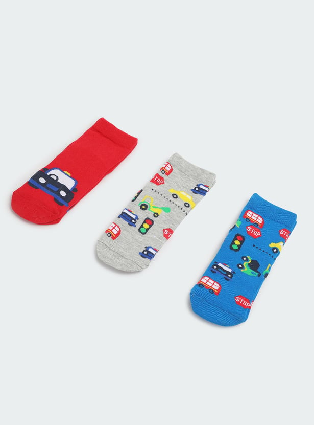 Boys Printed Ankle-Length Socks - Pack of 3