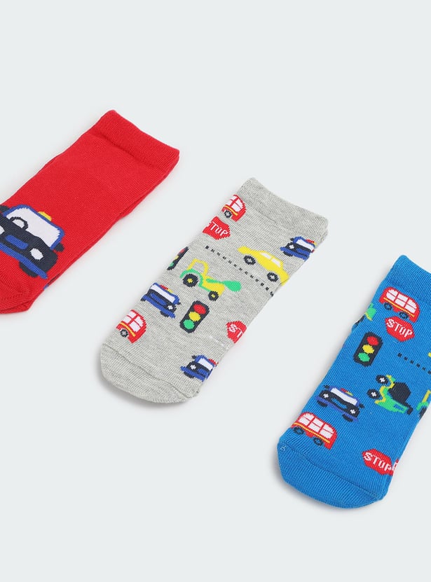 Boys Printed Ankle-Length Socks - Pack of 3