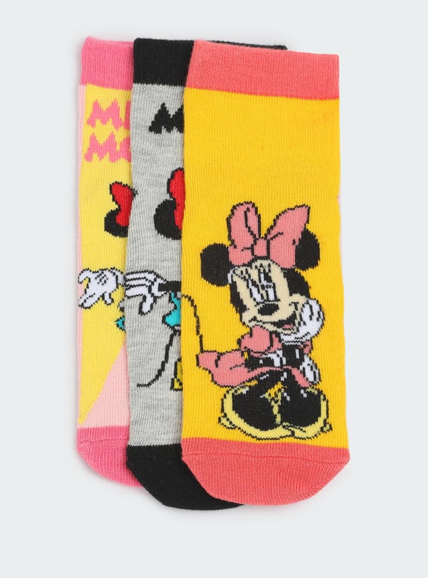 Girls Minnie Mouse Printed Socks - Pack of 3