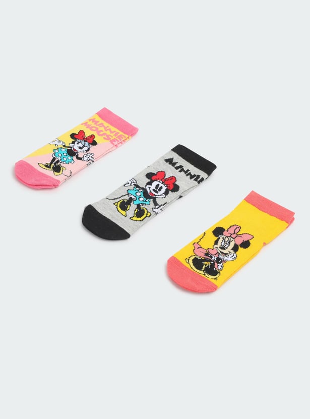 Girls Minnie Mouse Printed Socks - Pack of 3