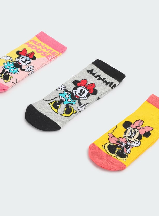 Girls Minnie Mouse Printed Socks - Pack of 3