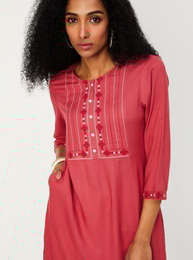 Women Embroidered A-Line Kurta
