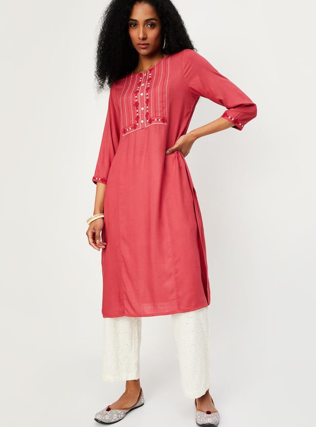 Women Embroidered A-Line Kurta