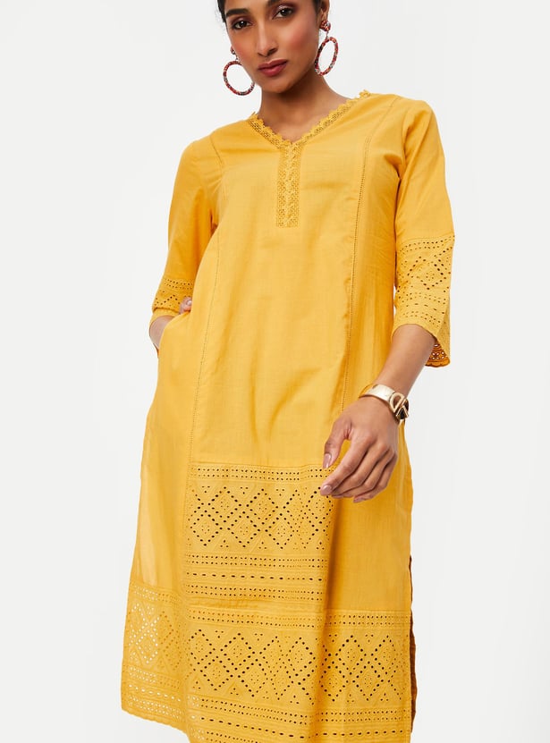 Women Schiffli Straight Kurta