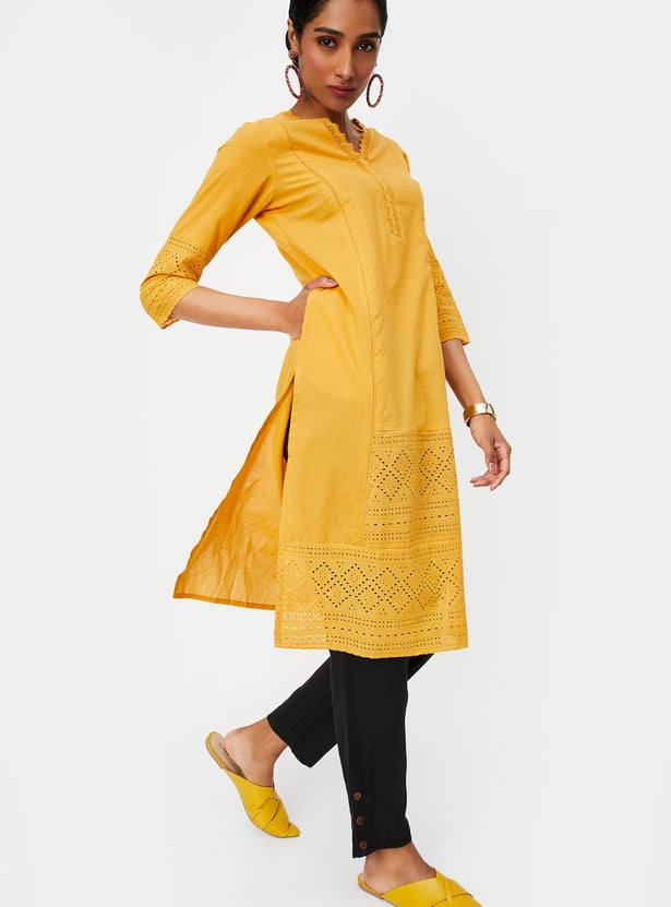 Women Schiffli Straight Kurta