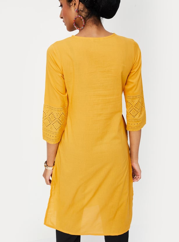 Women Schiffli Straight Kurta