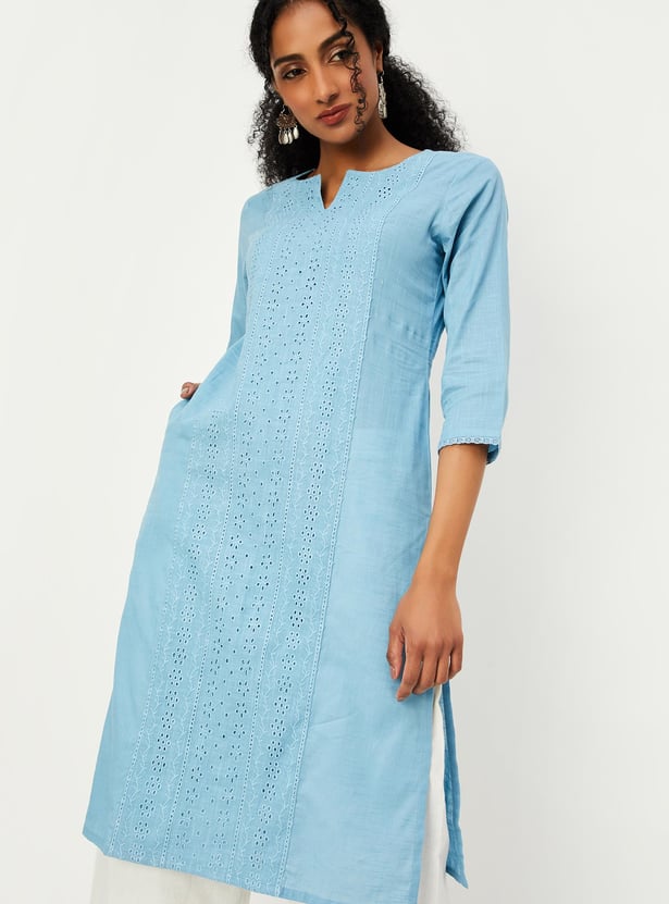 Women Schiffli Straight Kurta