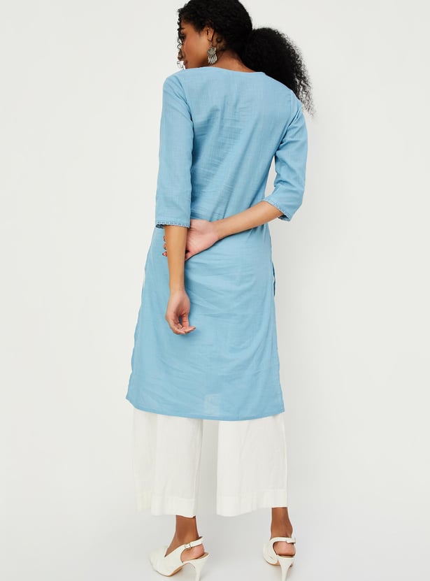 Women Schiffli Straight Kurta