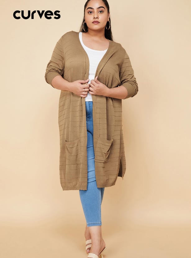 Women Solid Open-Front Longline Shrug