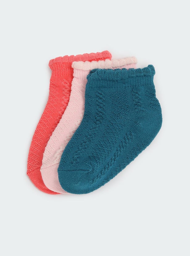 Girls Solid Ankle Length Socks- Pack of 3