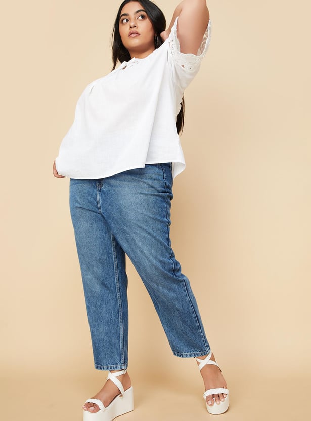 Buy Women Mom Fit Washed Jeans Online at just Rs. 1399.0