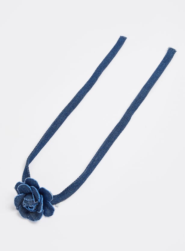 Women Floral Denim Choker Necklace