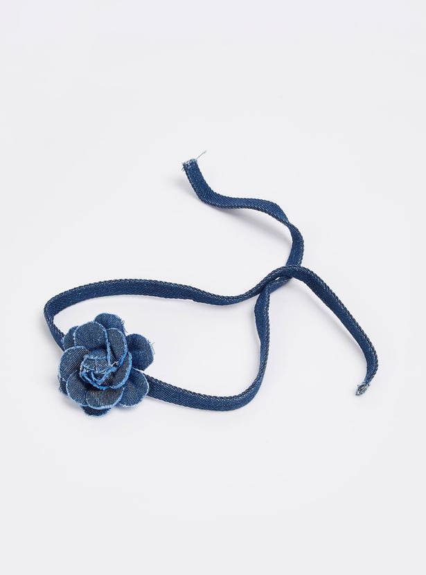 Women Floral Denim Choker Necklace