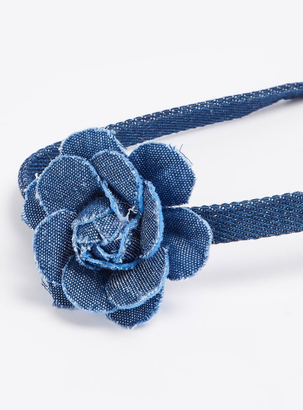 Women Floral Denim Choker Necklace