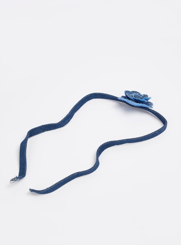 Women Floral Denim Choker Necklace