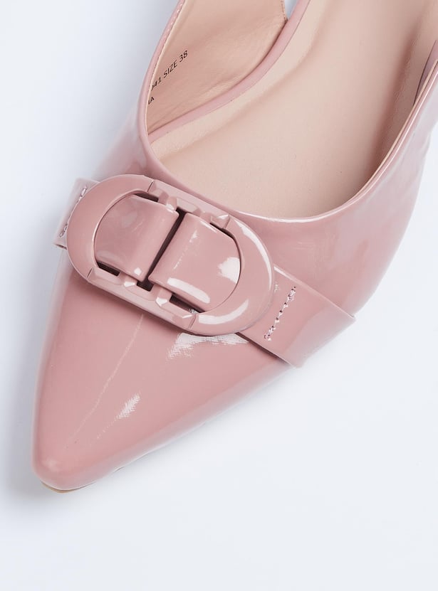 Women Solid Buckle Detail Mules