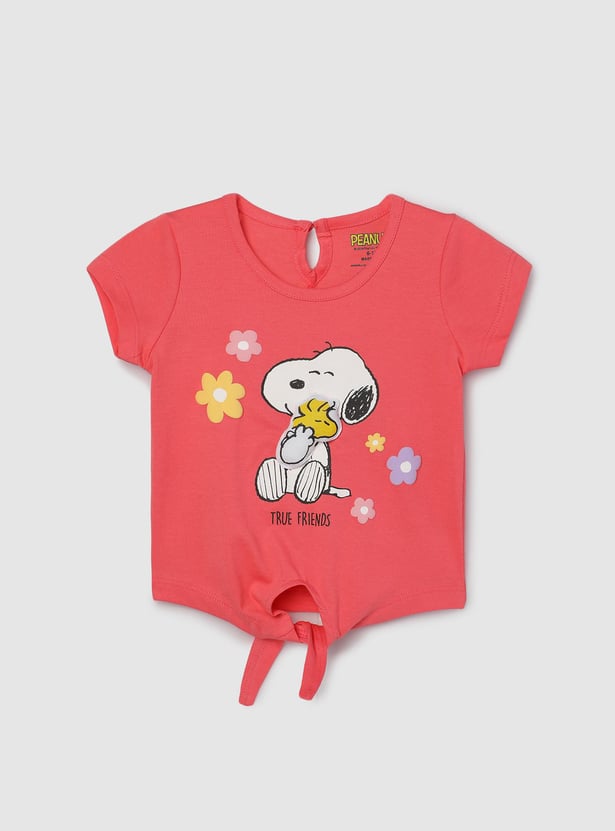 Girls Snoopy Printed Top with Knotted Hem