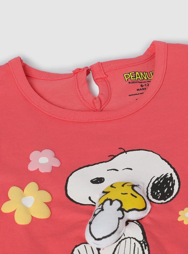 Girls Snoopy Printed Top with Knotted Hem