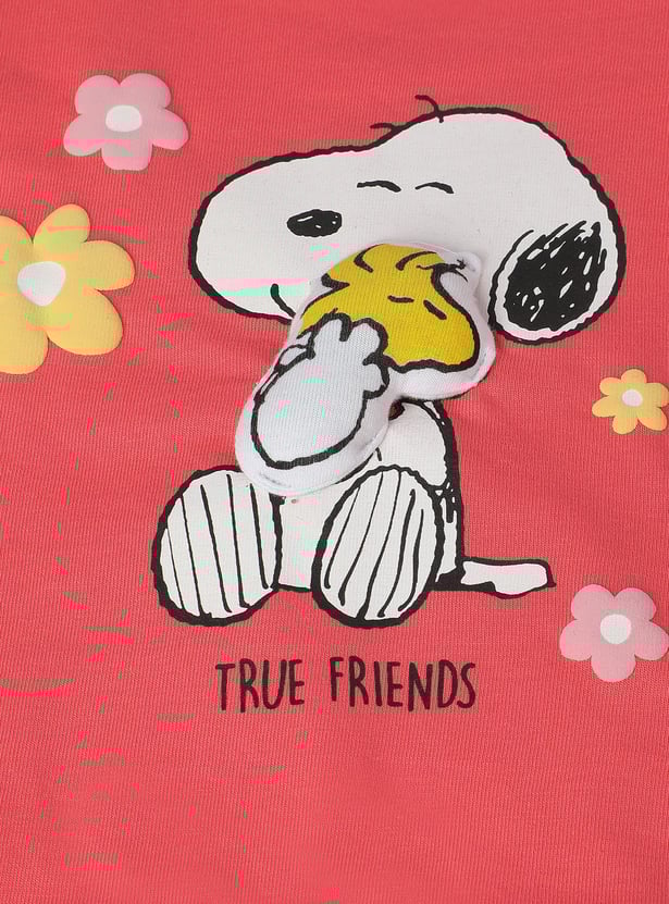 Girls Snoopy Printed Top with Knotted Hem