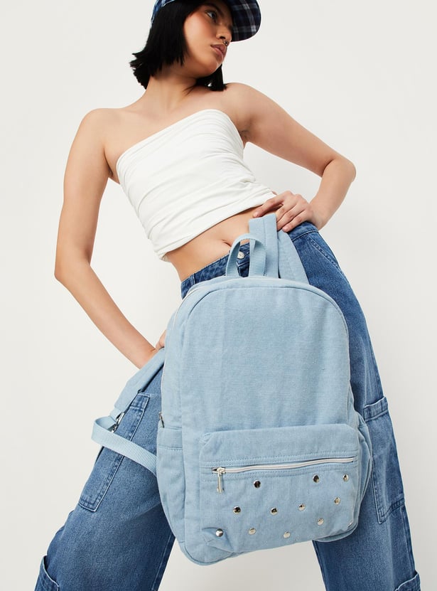 Women Studded Denim Backpack