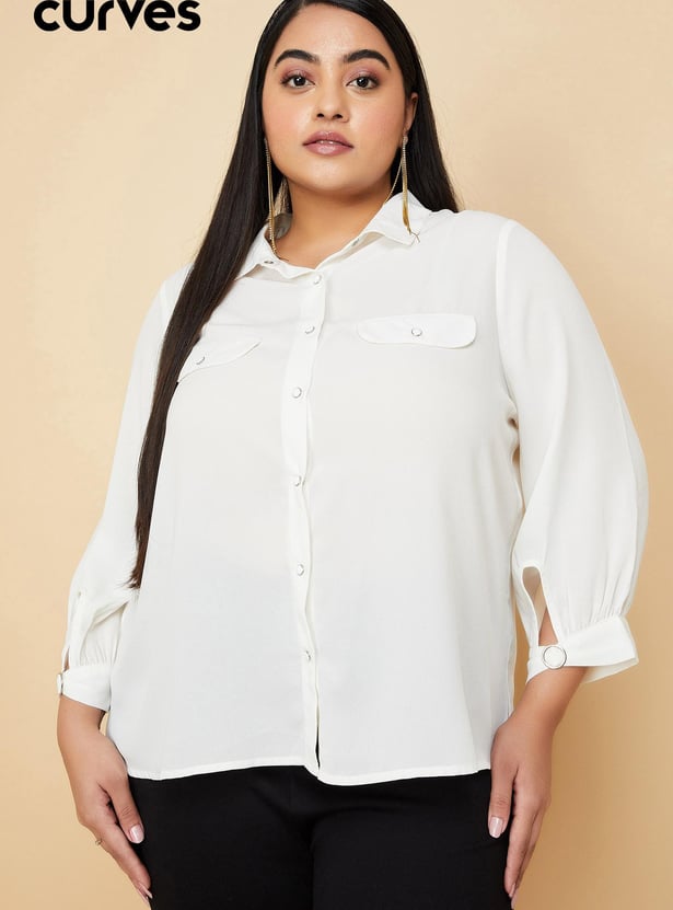 Women Solid Shirt with Cuff Buckle Detail