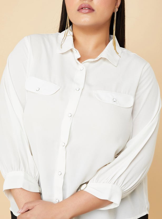 Women Solid Shirt with Cuff Buckle Detail