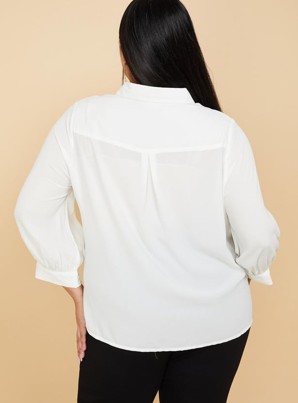 Women Solid Shirt with Cuff Buckle Detail