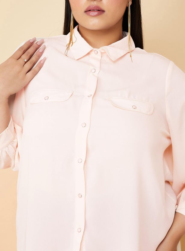 Women Solid Shirt with Cuff Buckle Detail